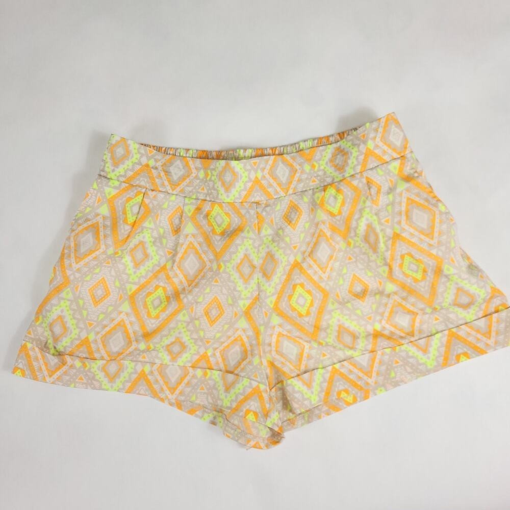Geometric Print High Waist  Shorts Orange‎ Neon Yellow